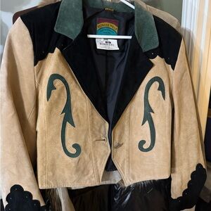 PIONEER Tan and Black Women's Blazer with Green Accents